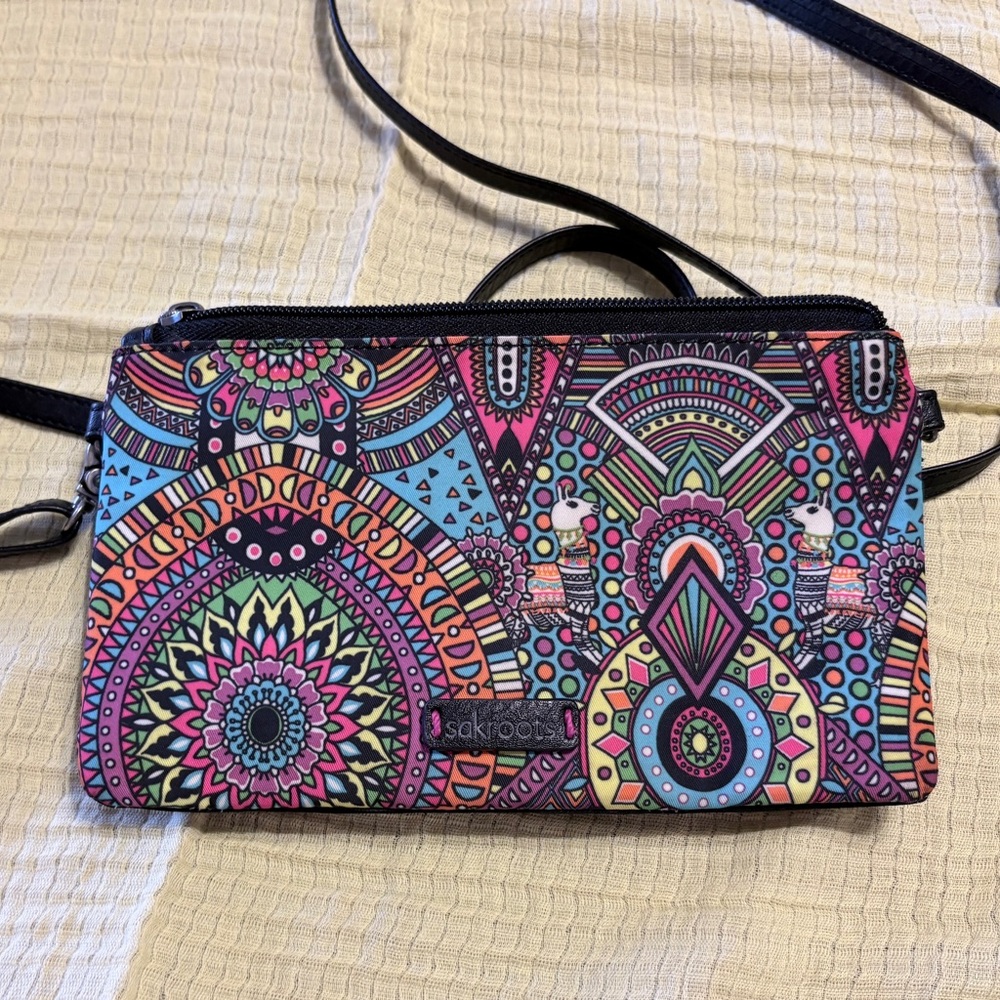 Sakroots Multicolor Mandala Crossbody - Pink, Blue, Teal & Yellow